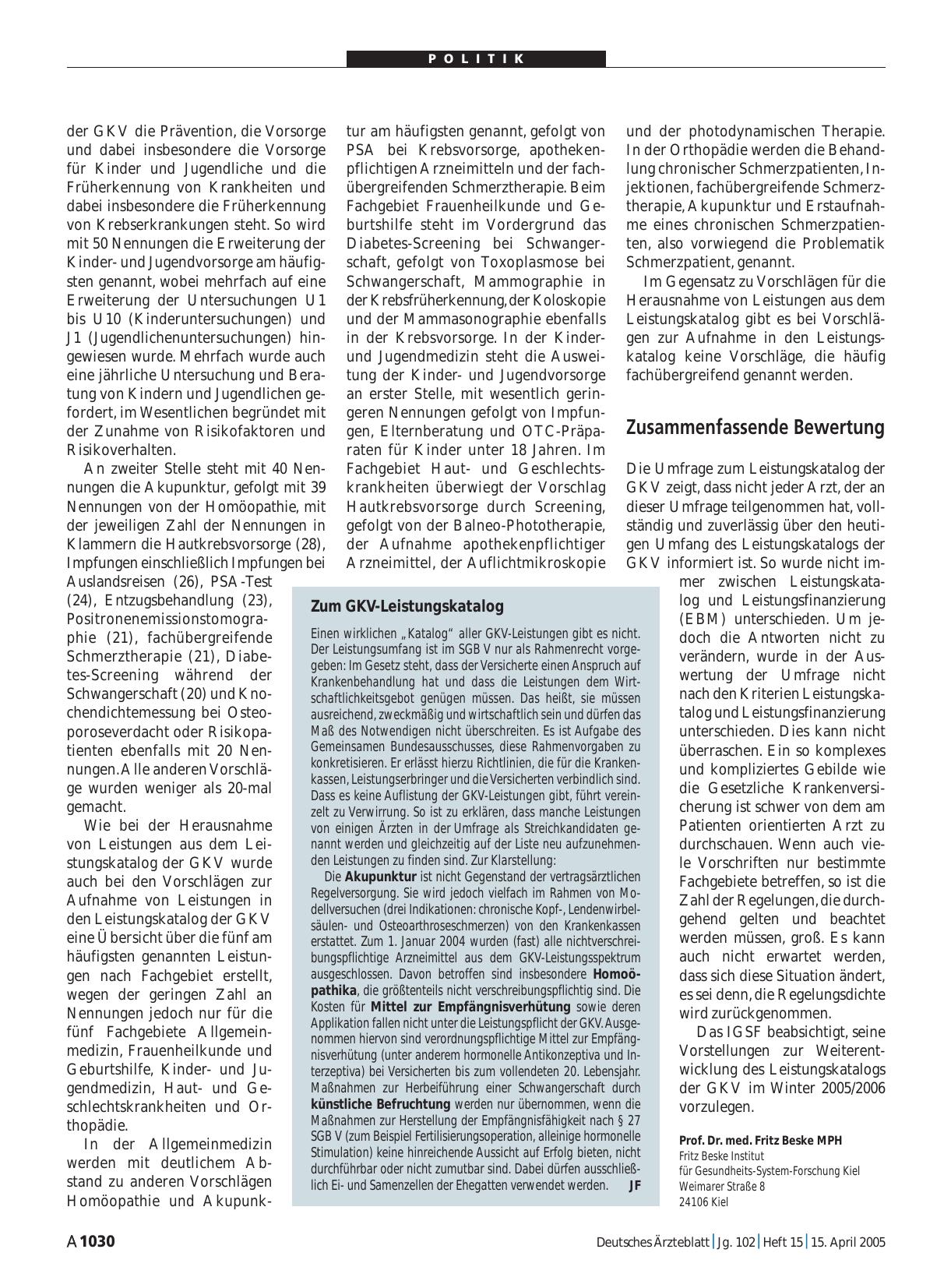 Vorschauseite 1: Zum GKV-Leistungskatalog