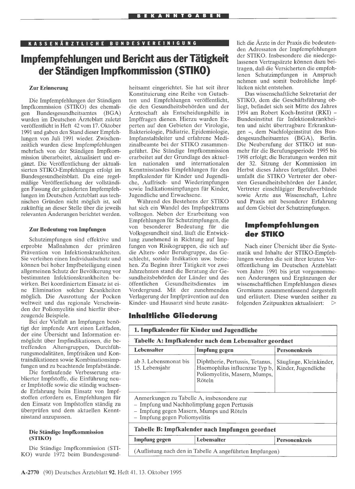 Vorschauseite 1: Impfempfehlungen und Bericht aus der Tätigkeit der Ständigen Impfkommission (STIKO)