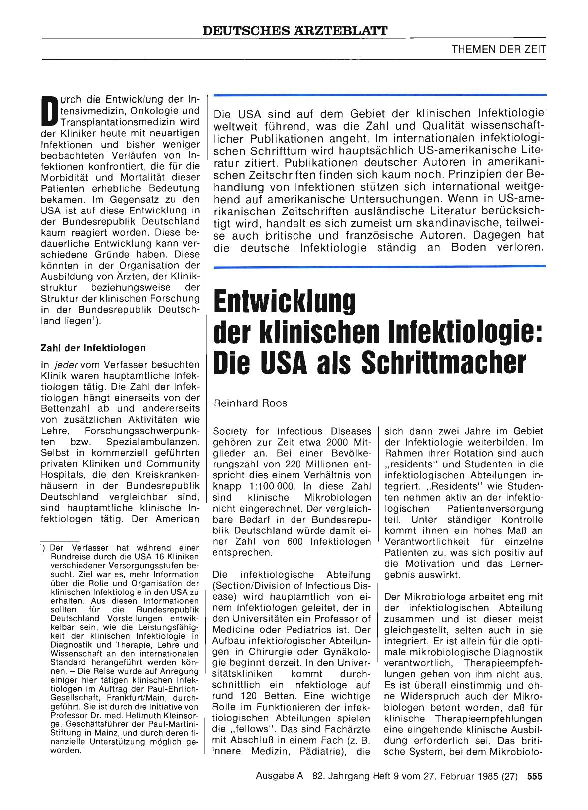Vorschauseite 1: Entwicklung der klinischen Infektiologie: Die USA als Schrittmacher