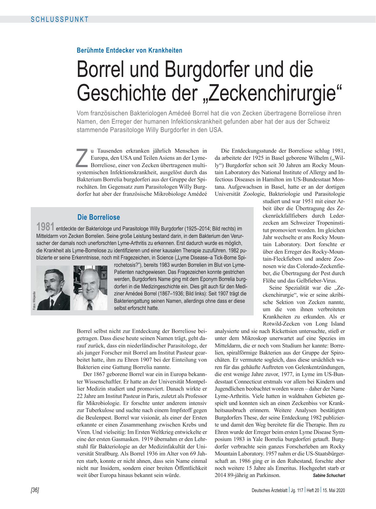 Vorschauseite 1: Berühmte Entdecker von Krankheiten: Borrel und Burgdorfer und die Geschichte der „Zeckenchirurgie“