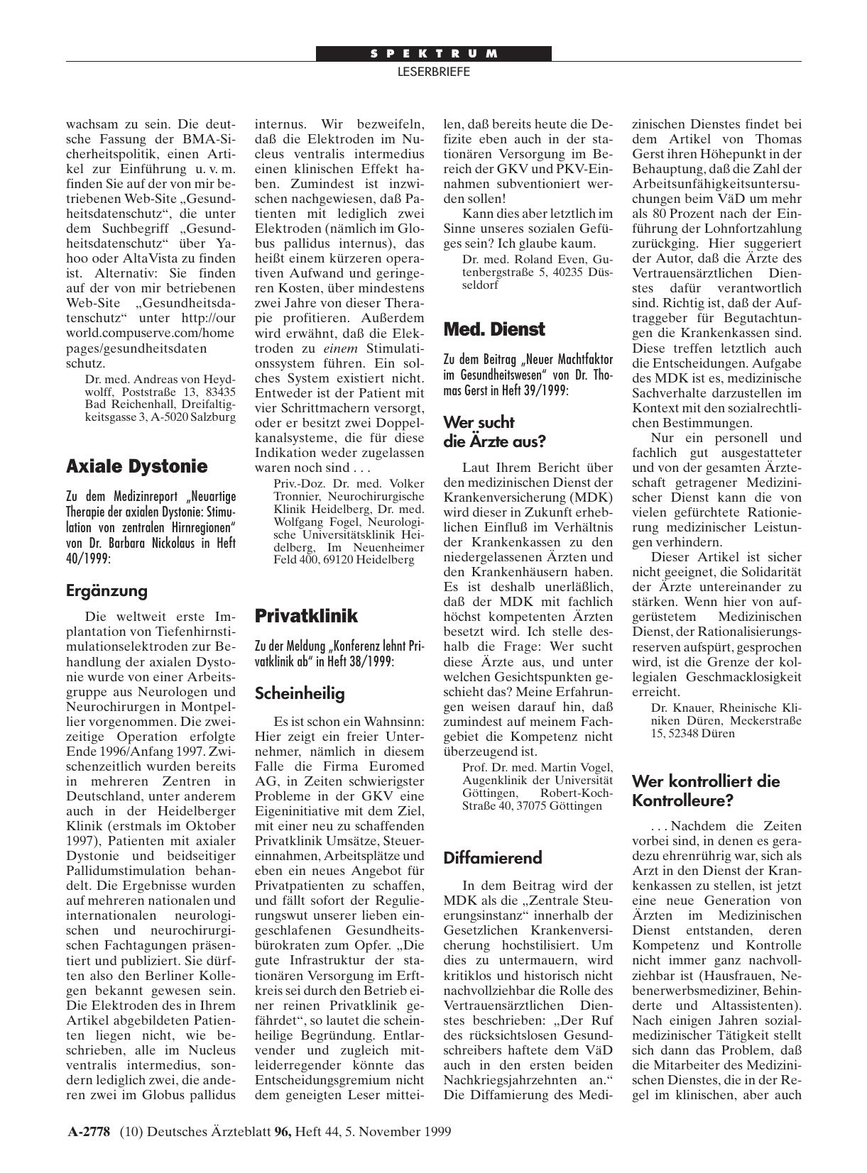 Vorschauseite 1: Med. Dienst: Diffamierend