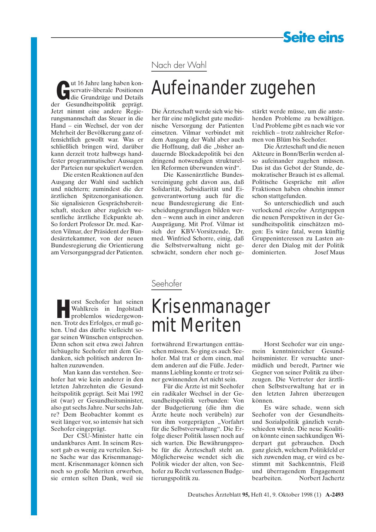 Vorschauseite 1: Nach der Wahl: Aufeinander zugehen