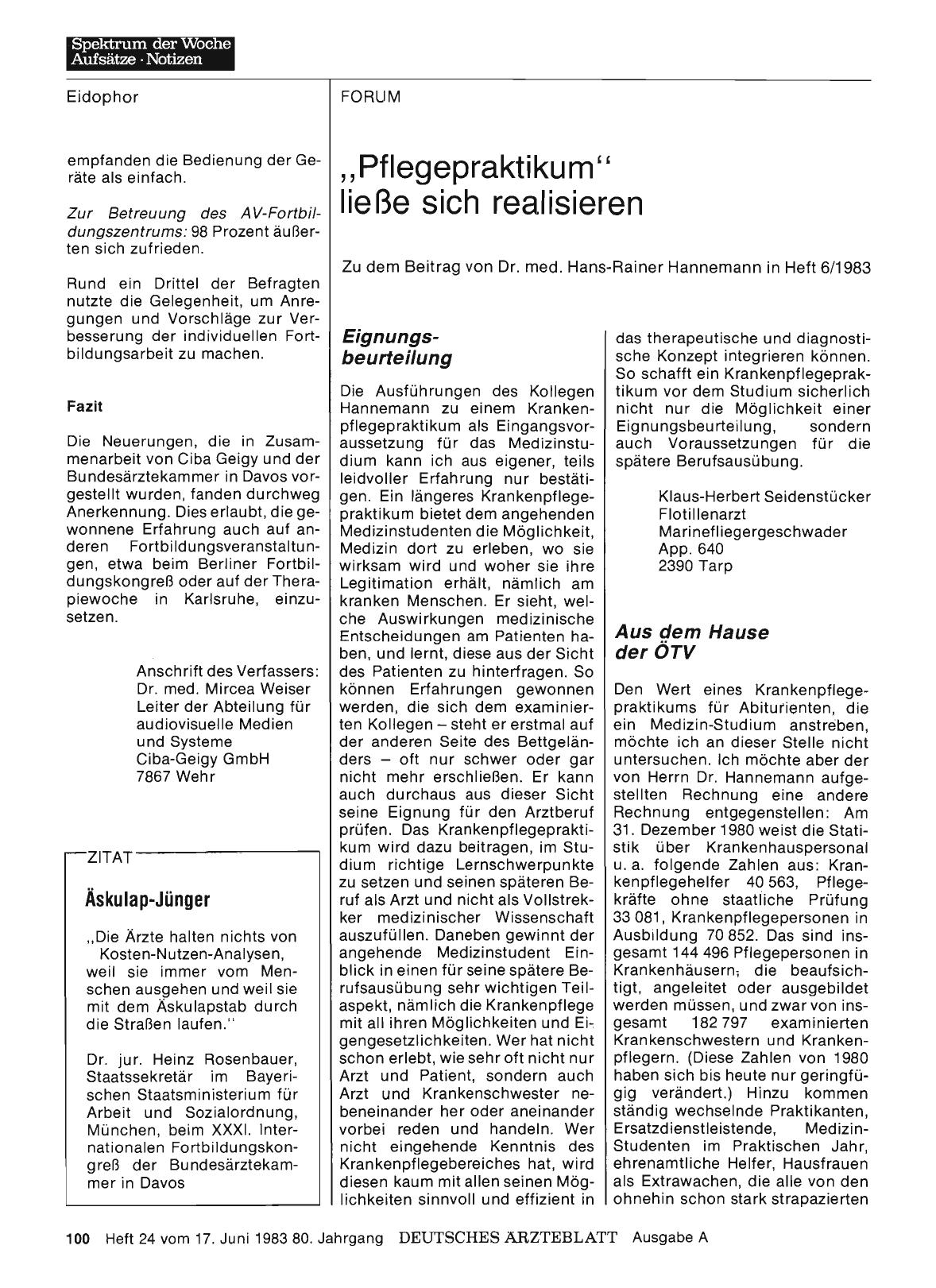 Vorschauseite 1: „Pflegepraktikum“ ließe sich realisieren: Aus dem Hause der ÖTV