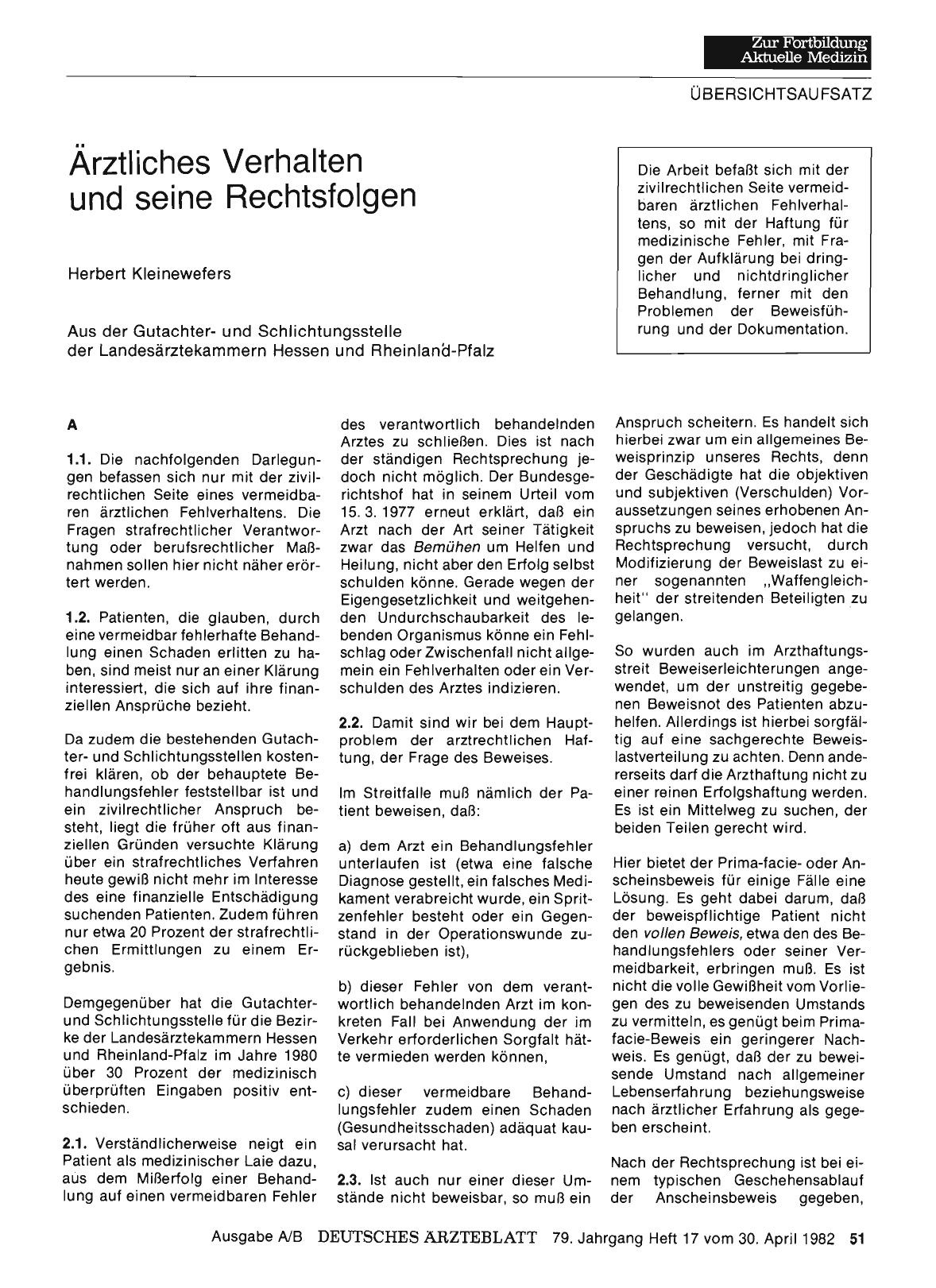 Vorschauseite 1: Ärztliches Verhalten und seine Rechtsfolgen