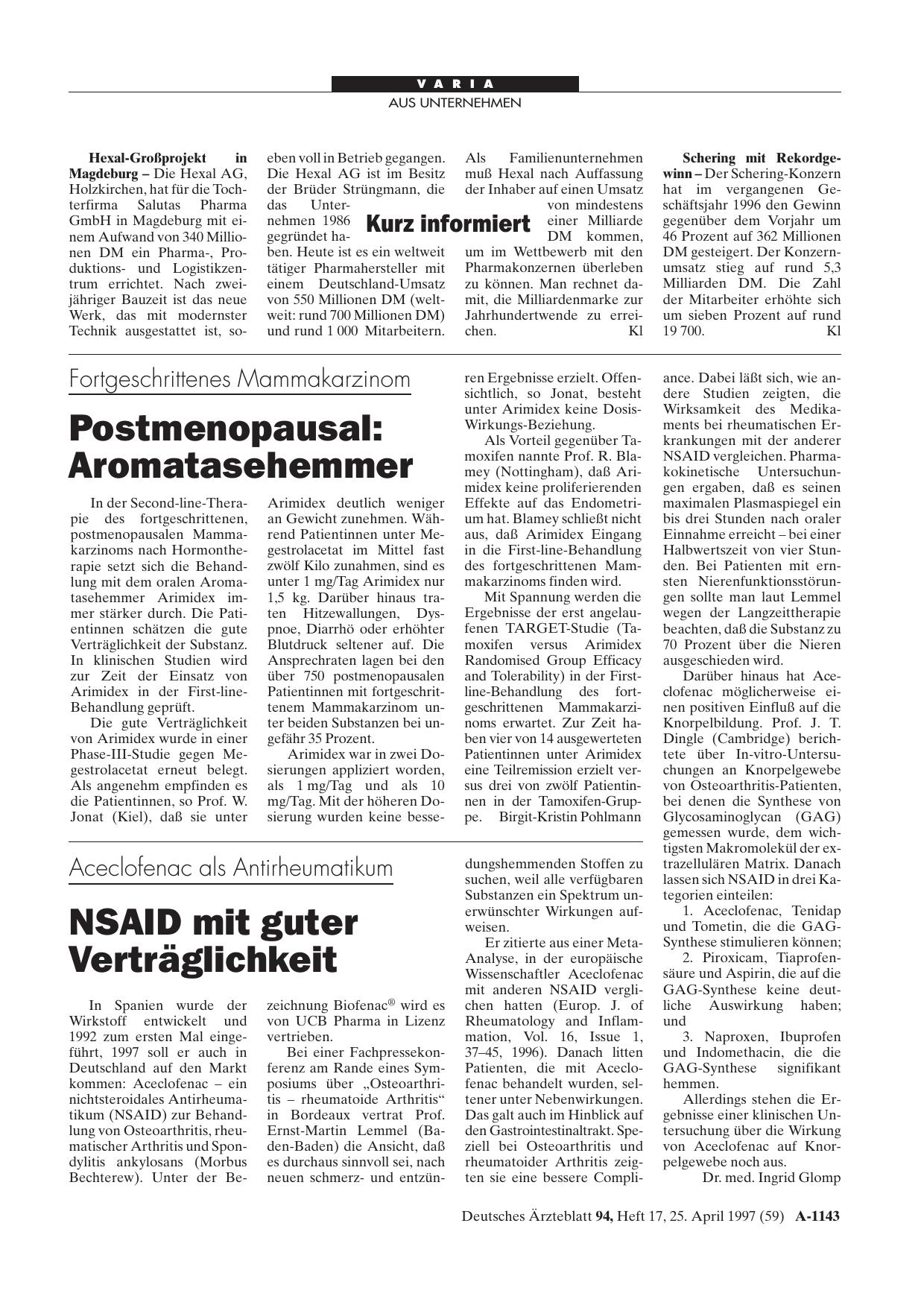 Vorschauseite 1: Aceclofenac als Antirheumatikum: NSAID mit guter Verträglichkeit