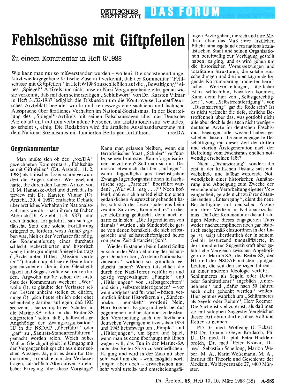 Vorschauseite 1: Fehlschüsse mit Giftpfeilen: Gegenkommentar
