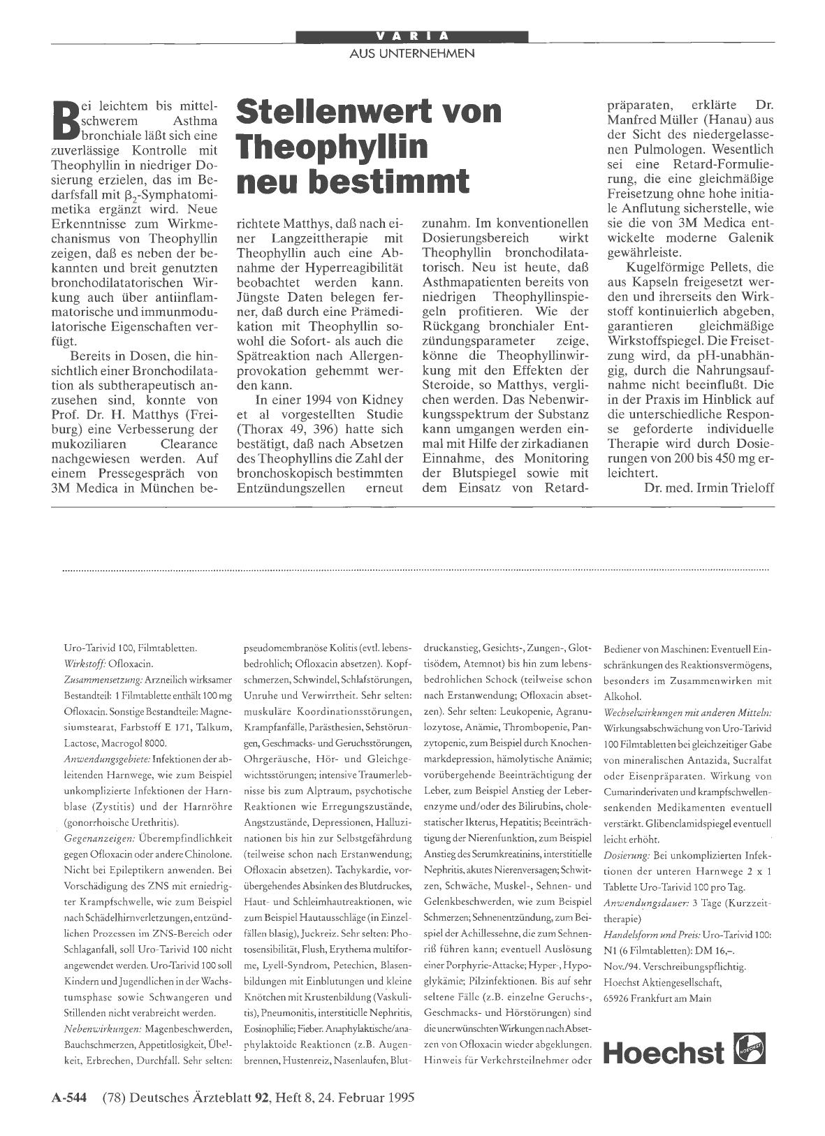 Vorschauseite 1: Stellenwert von Theophyllin neu bestimmt