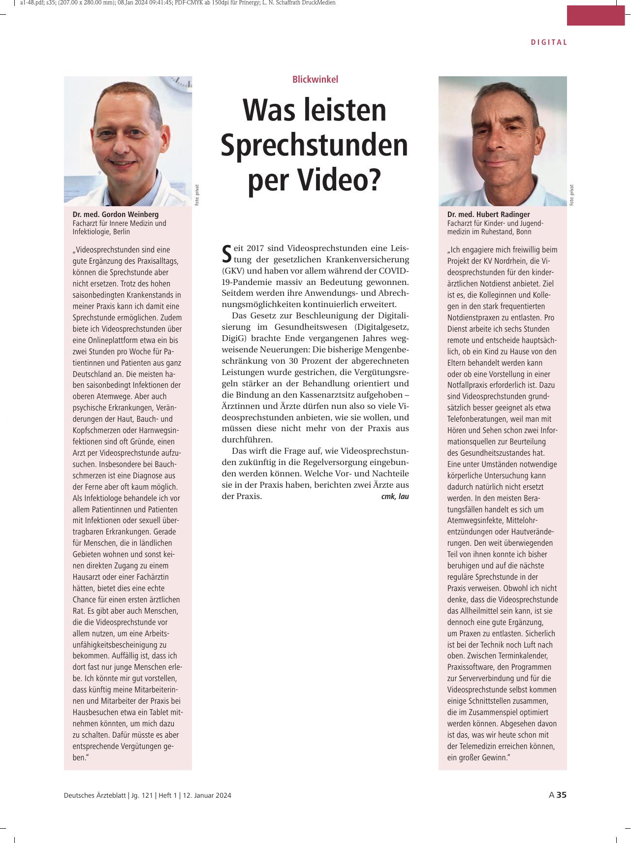 Vorschauseite 1: Blickwinkel: Was leisten Sprechstunden per Video?