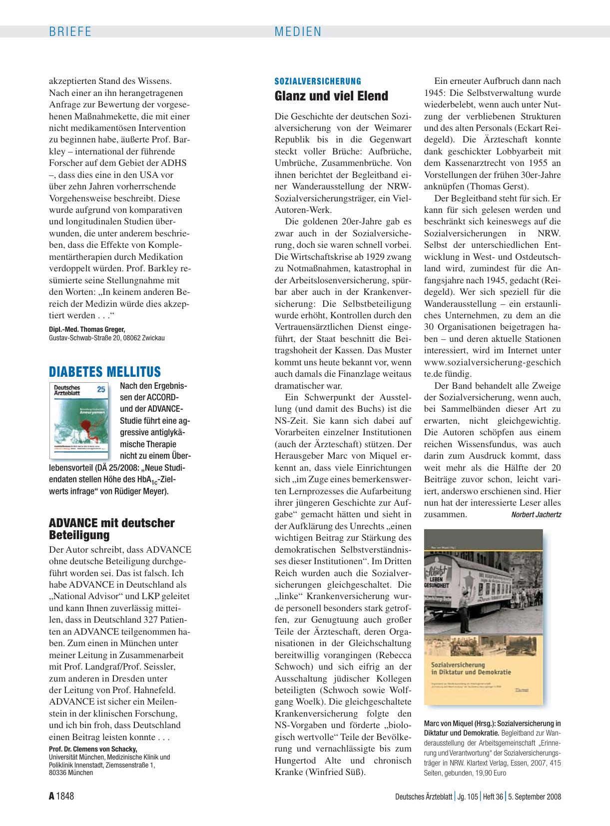 Vorschauseite 1: Diabetes Mellitus: ADVANCE mit deutscher Beteiligung