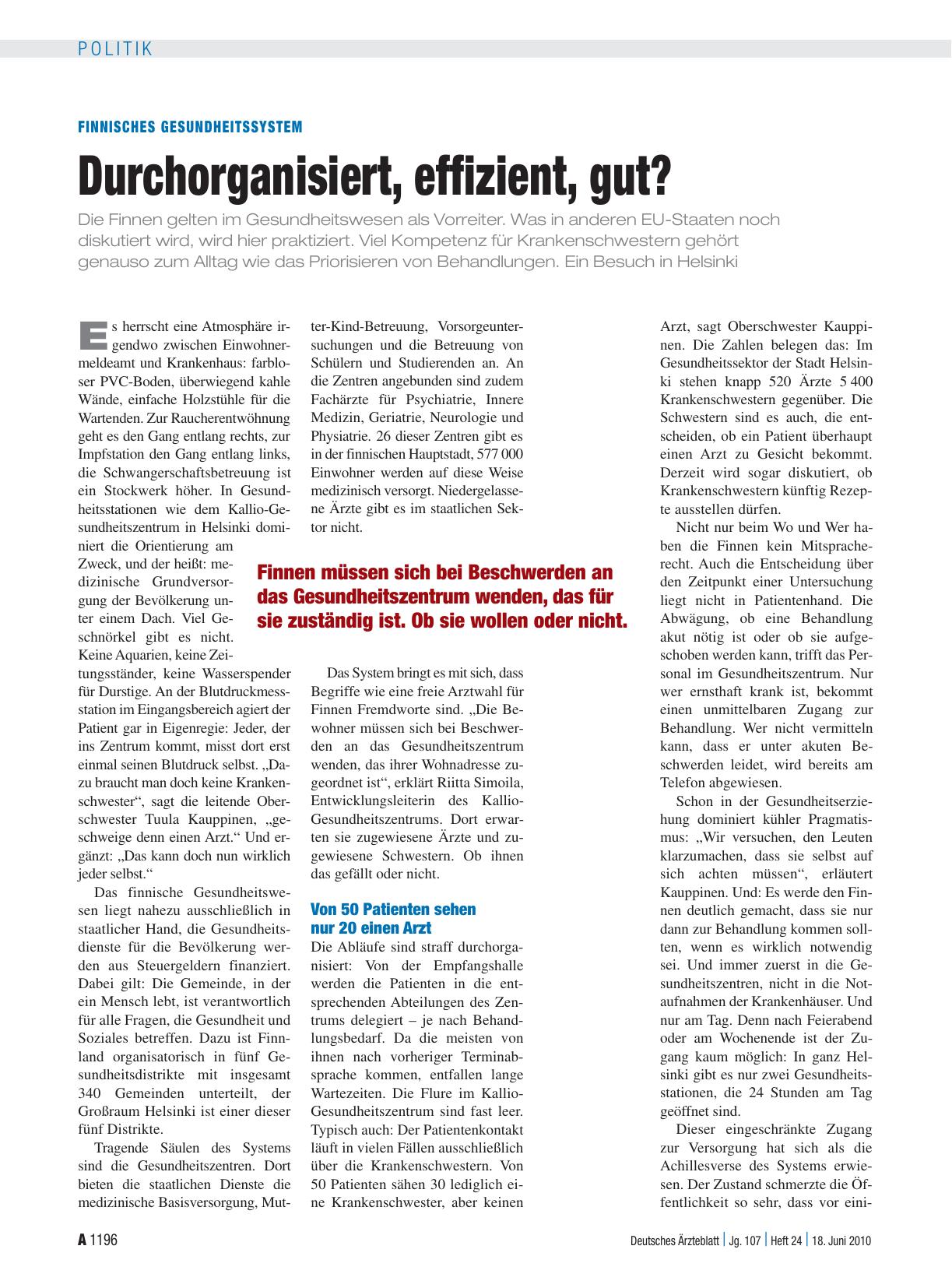 Vorschauseite 1: Finnisches Gesundheitssystem: Durchorganisiert, effizient, gut?