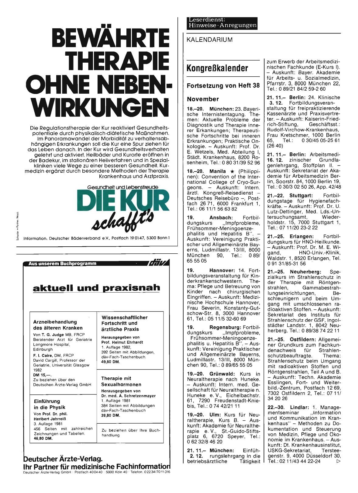 Vorschauseite 1: Kongreßkalender: Fortsetzung von Heft 38