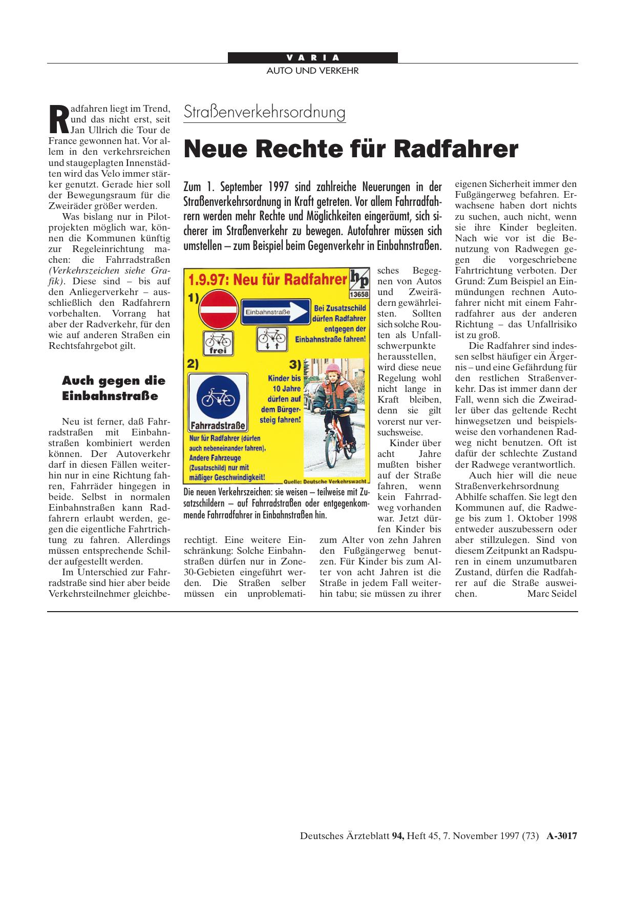 Vorschauseite 1: Straßenverkehrsordnung: Neue Rechte für Radfahrer