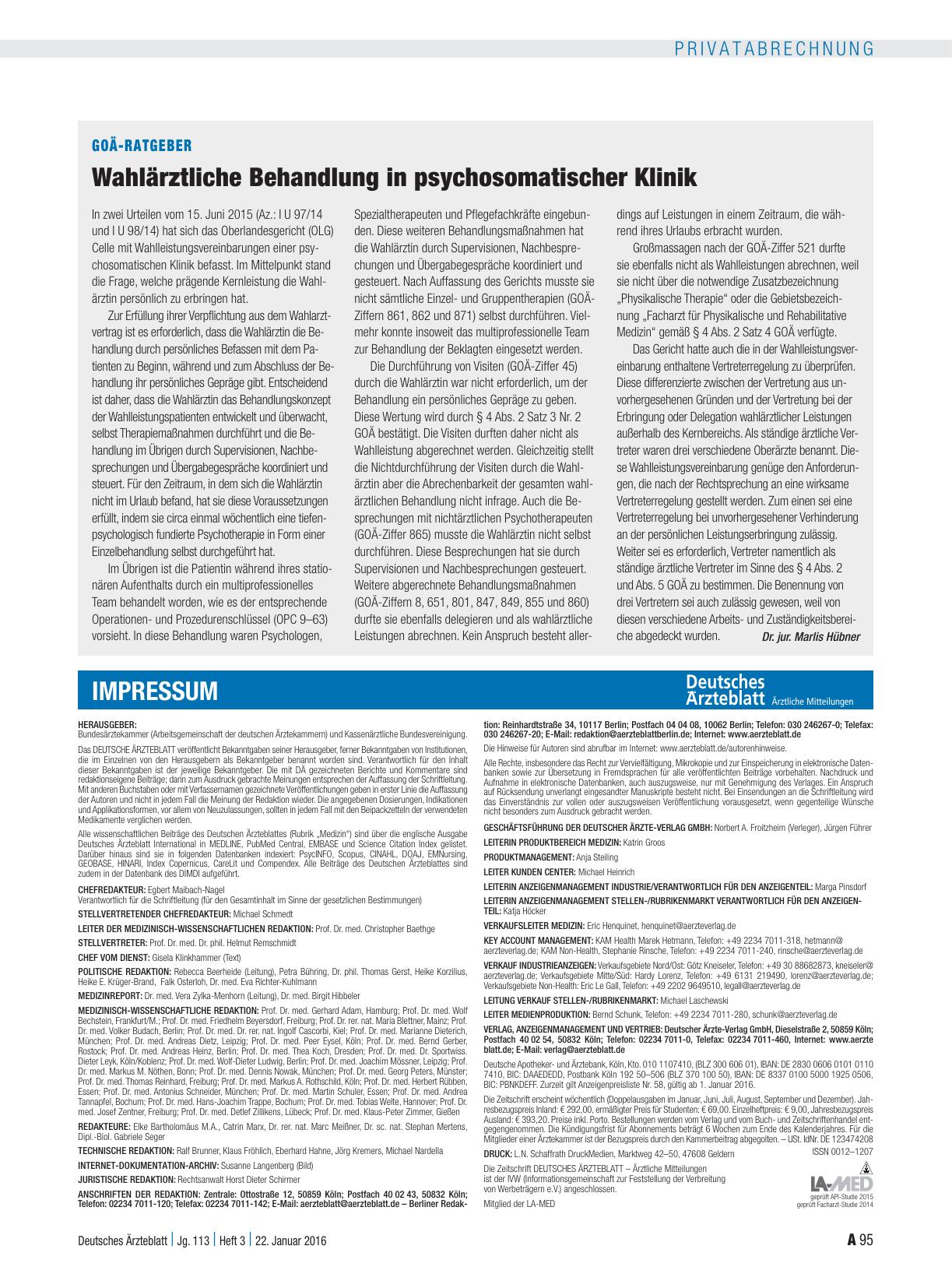 Vorschauseite 1: GOÄ-Ratgeber: Wahlärztliche Behandlung in psychosomatischer Klinik