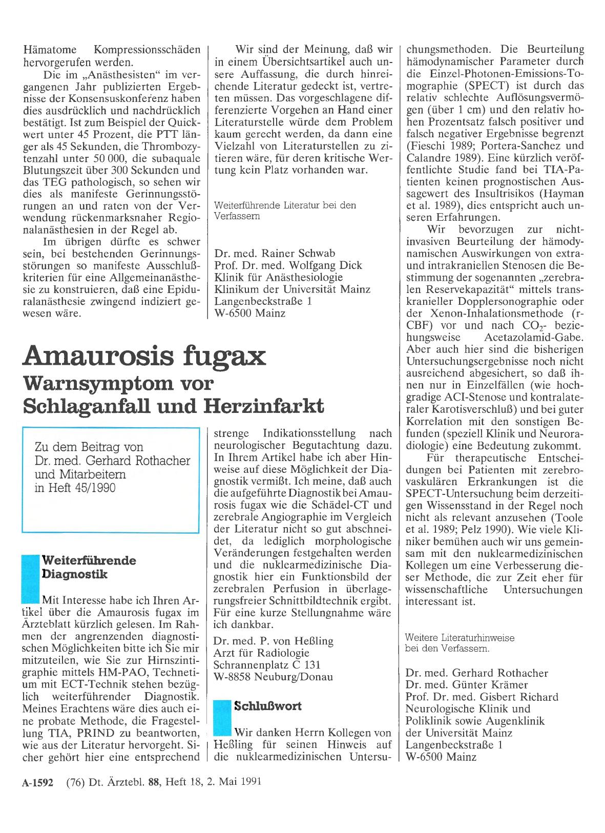 Vorschauseite 1: Amaurosis fugax: Warnsymptom vor Schlaganfall und Herzinfarkt: Schlußwort