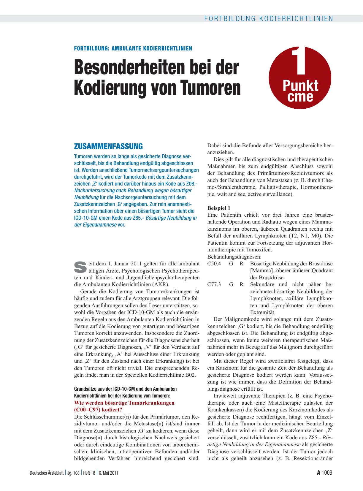 Vorschauseite 1: Ambulante Kodierrichtlinien: Besonderheiten bei der Kodierung von Tumoren