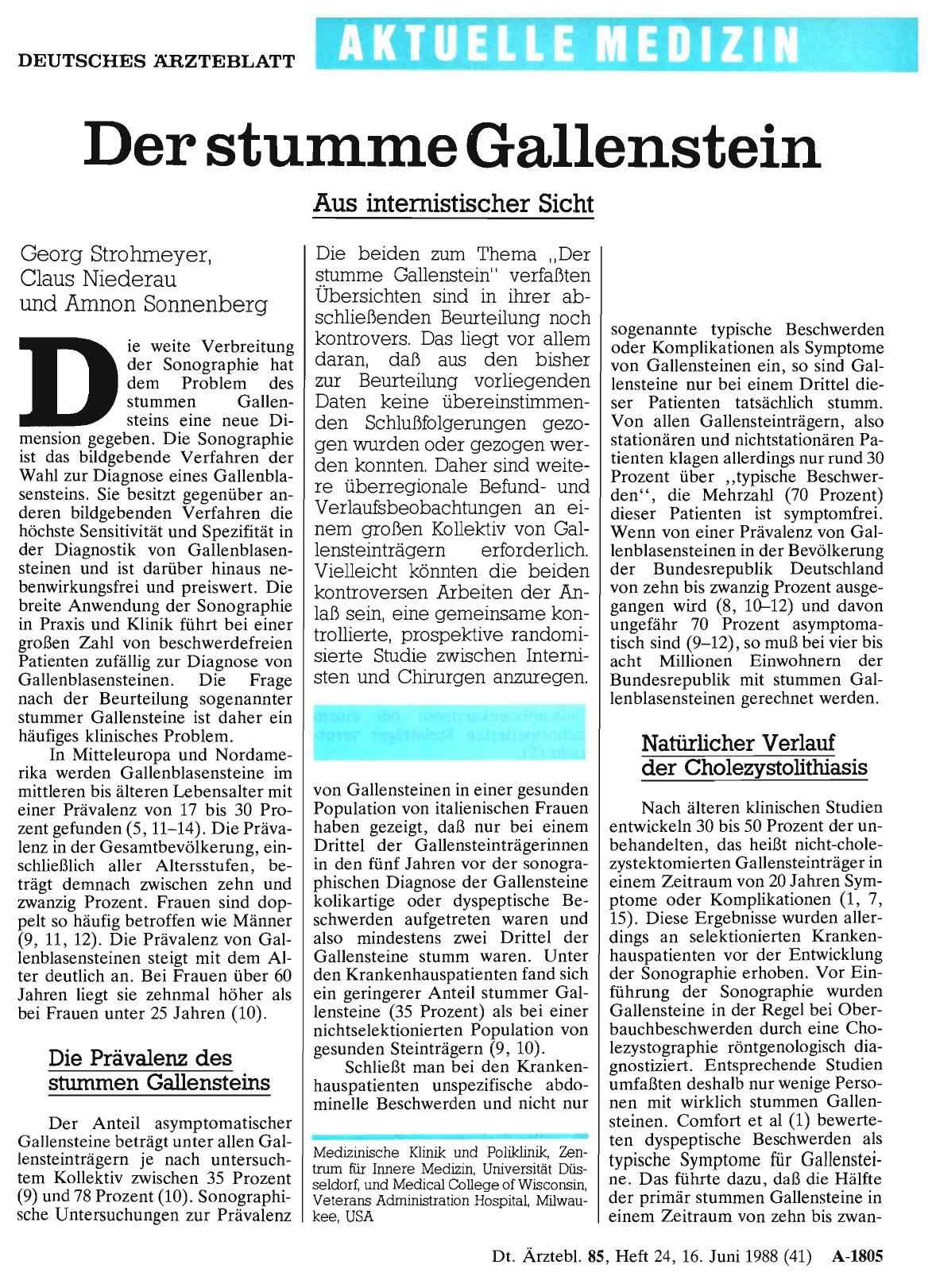 Vorschauseite 1: Der stumme Gallenstein: Aus internistischer Sicht