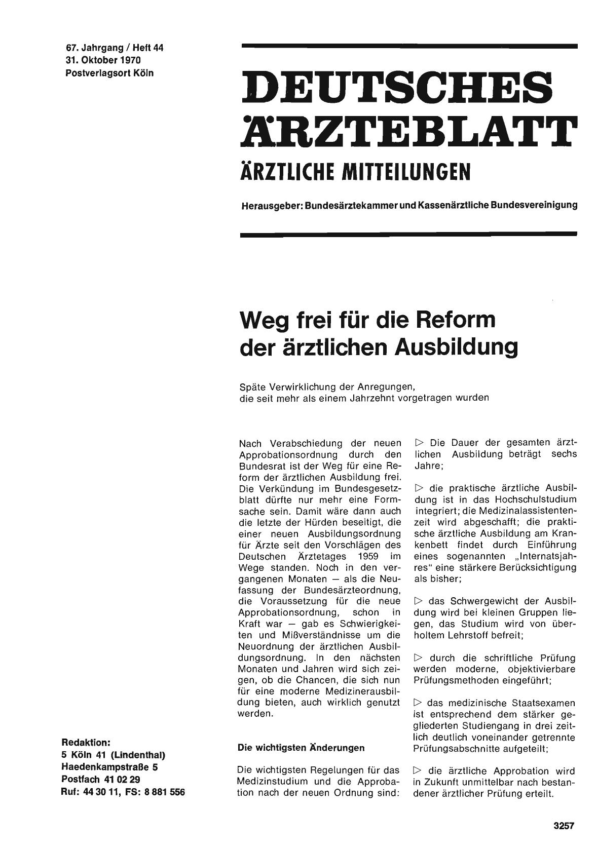 Vorschauseite 1: Weg frei für die Reform der ärztlichen Ausbildung