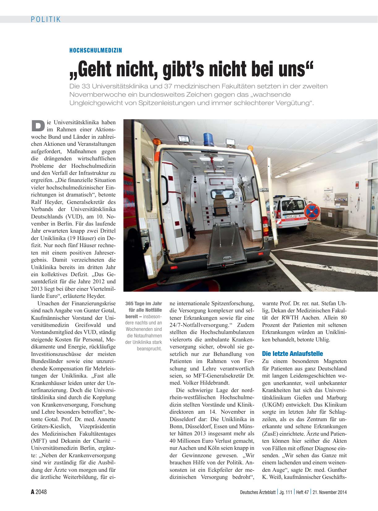 Vorschauseite 1: Hochschulmedizin: „Geht nicht, gibt’s nicht bei uns“
