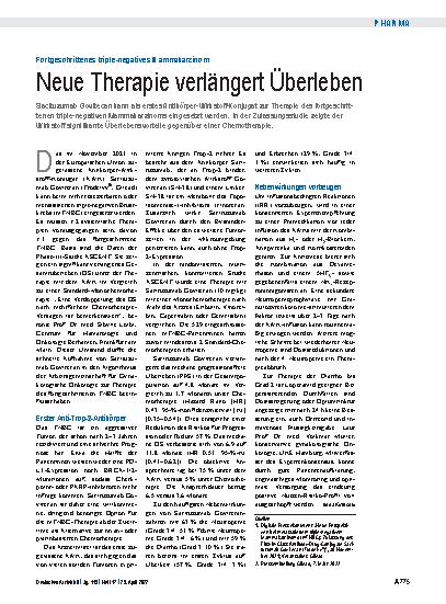 Vorschauseite 1: Fortgeschrittenes triple-negatives Mammakarzinom: Neue Therapie verlängert Überleben