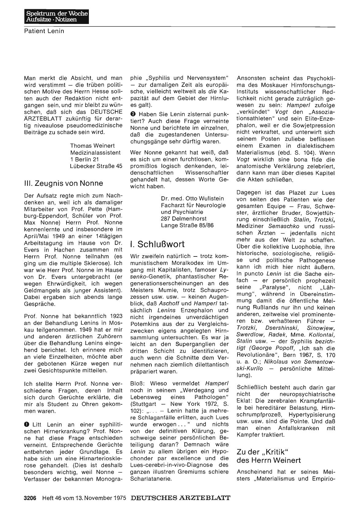 Vorschauseite 1: Patient Lenin ein Übermensch? : I. Schlußwort