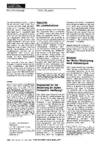 Vorschauseite 1: Magensonde bei der Behandlung der akuten Pankreatitis überflüssig?