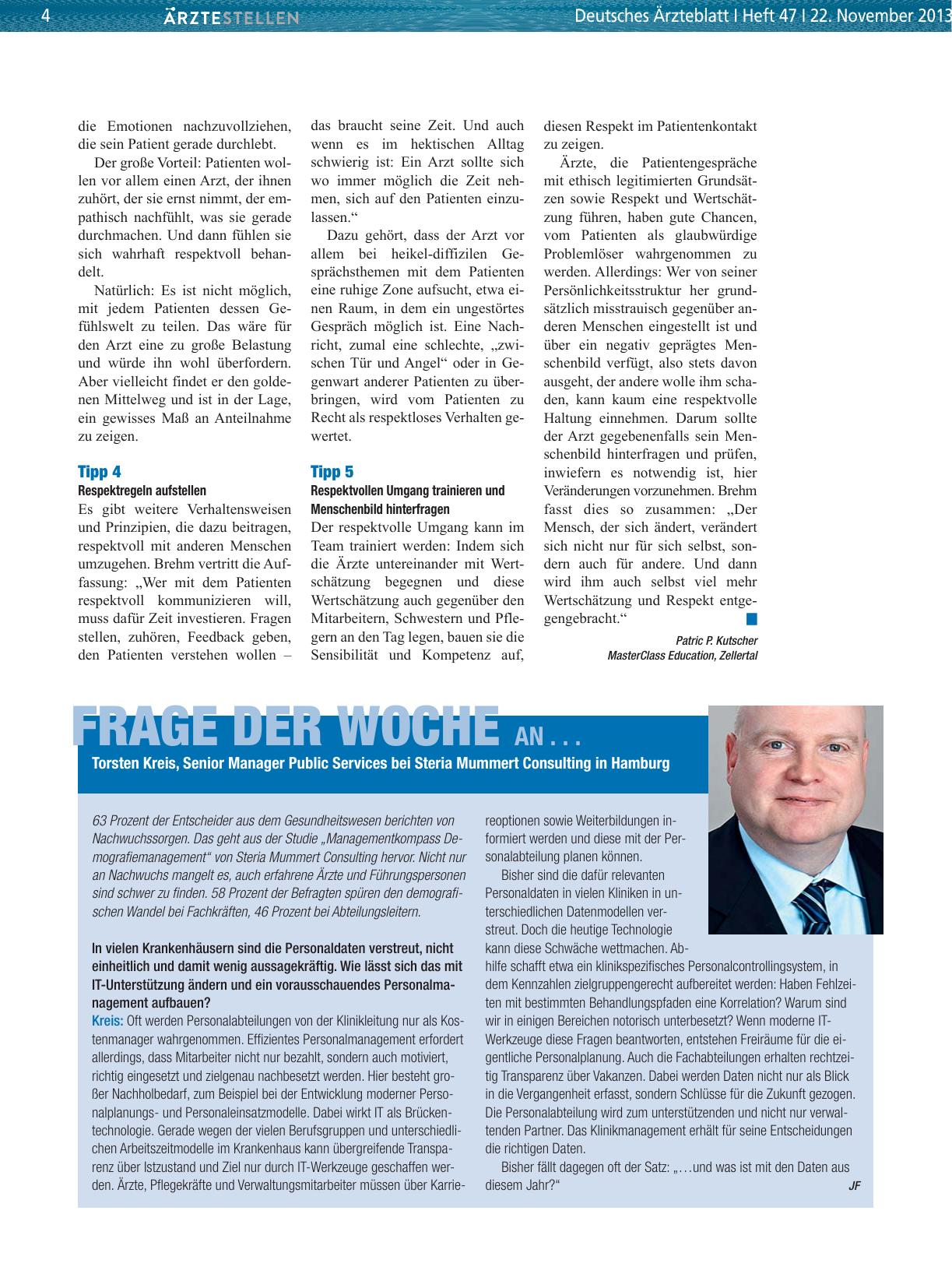 Vorschauseite 1: Frage der Woche an. .. Torsten Kreis, Senior Manager Public Services bei Steria Mummert Consulting in Hamburg