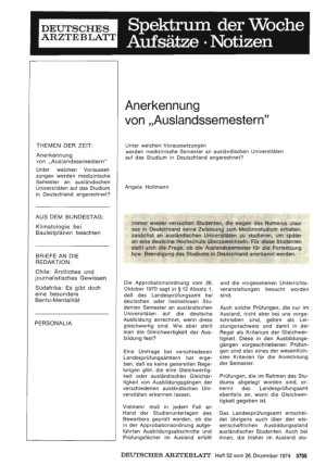Vorschauseite 1: Anerkennung von „Auslandssemestern“: Unter welchen Voraussetzungen werden medizinische Semester an ausländischen Universitäten auf das Studium in Deutschland angerechnet?