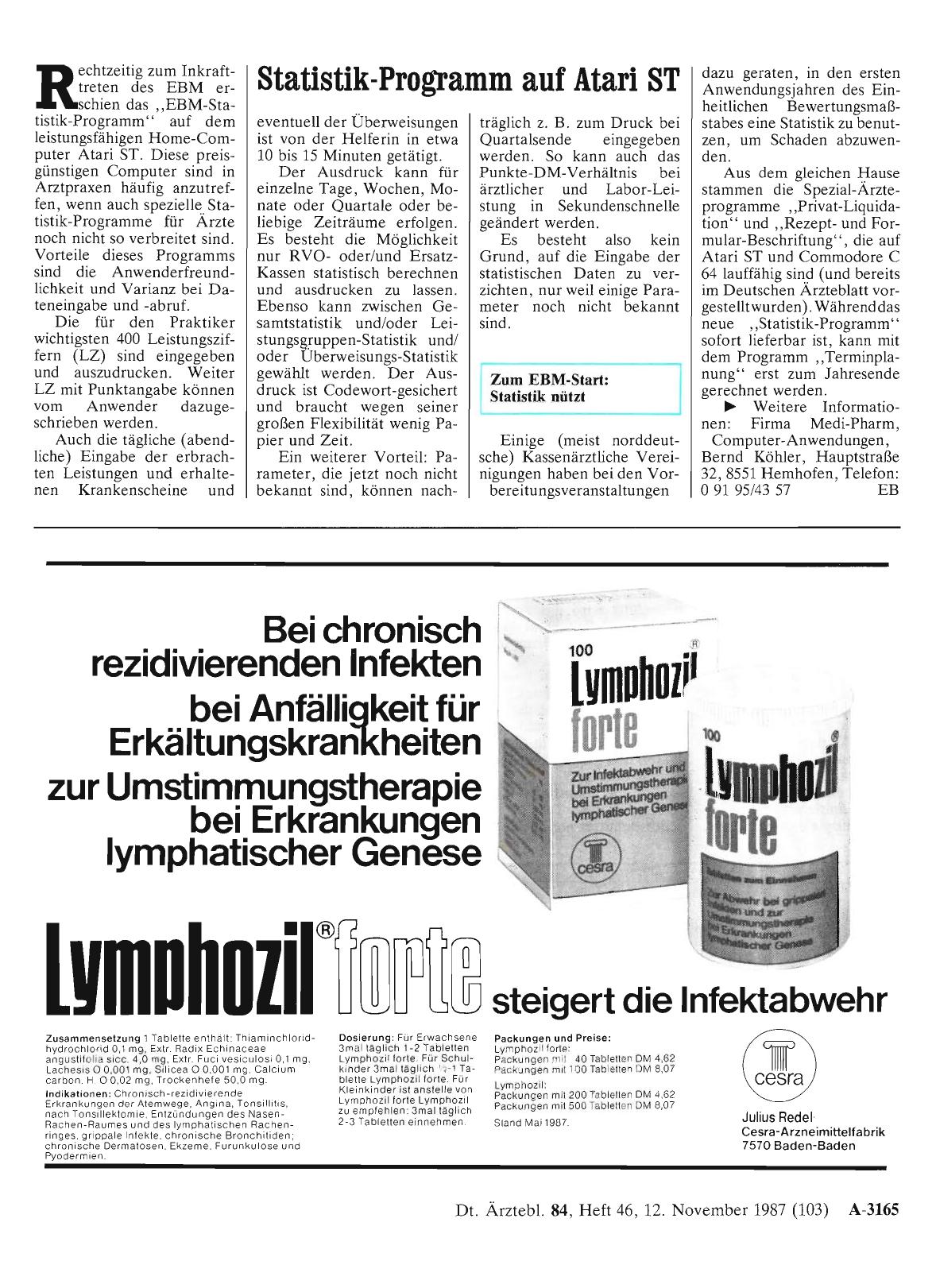 Vorschauseite 1: Statistik-Programm auf Atari ST
