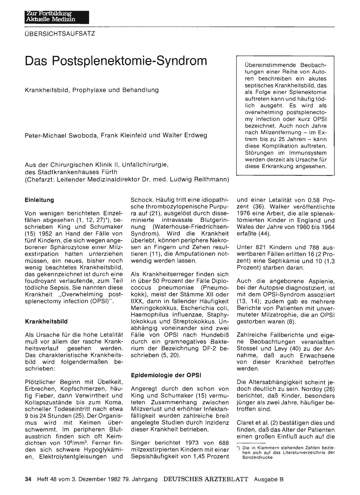 Vorschauseite 1: Das Postsplenektomie-Syndrom: Krankheitsbild, Prophylaxe und Behandlung