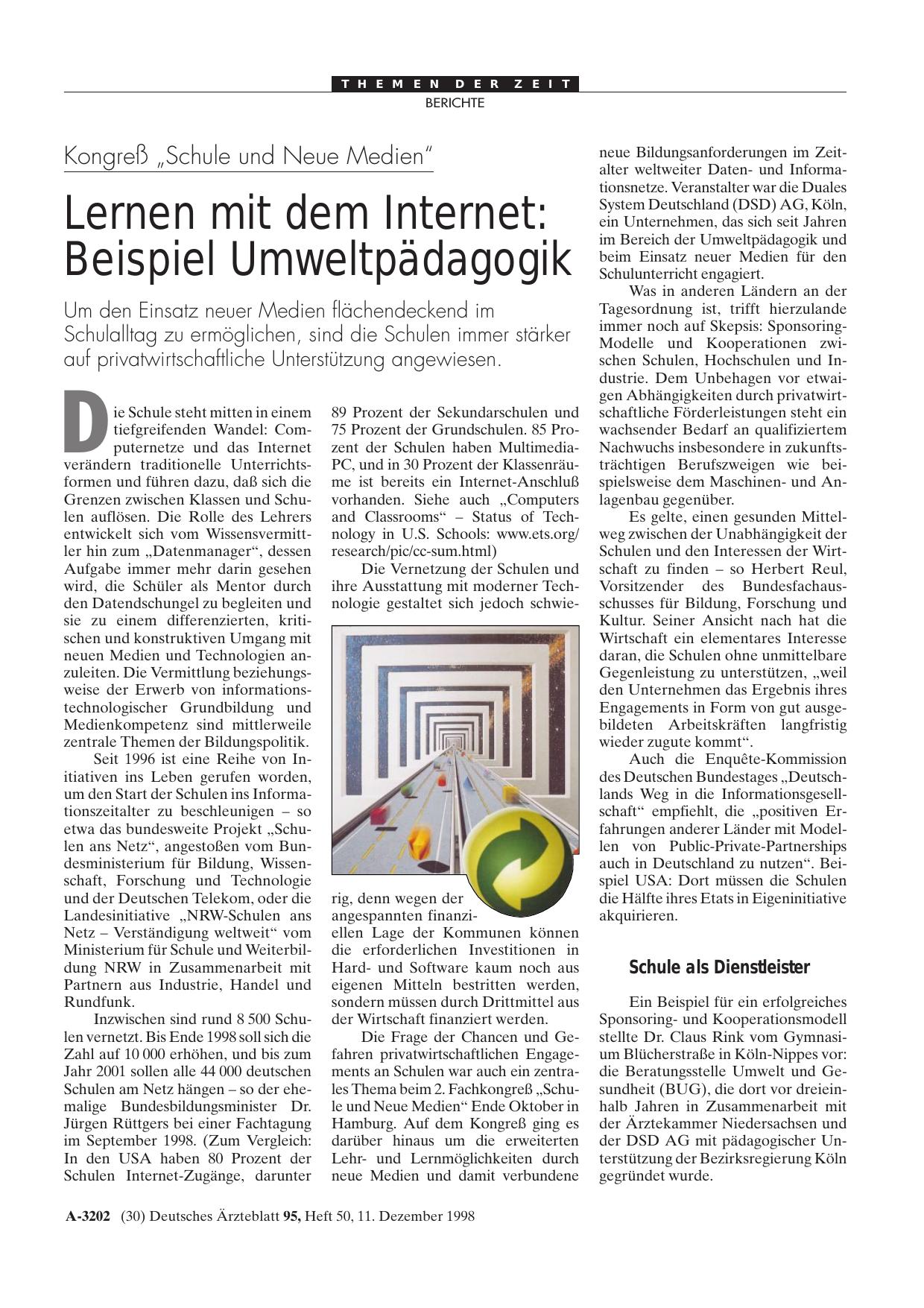 Vorschauseite 1: Kongreß „Schule und Neue Medien“ – Lernen mit dem Internet: Beispiel Umweltpädagogik