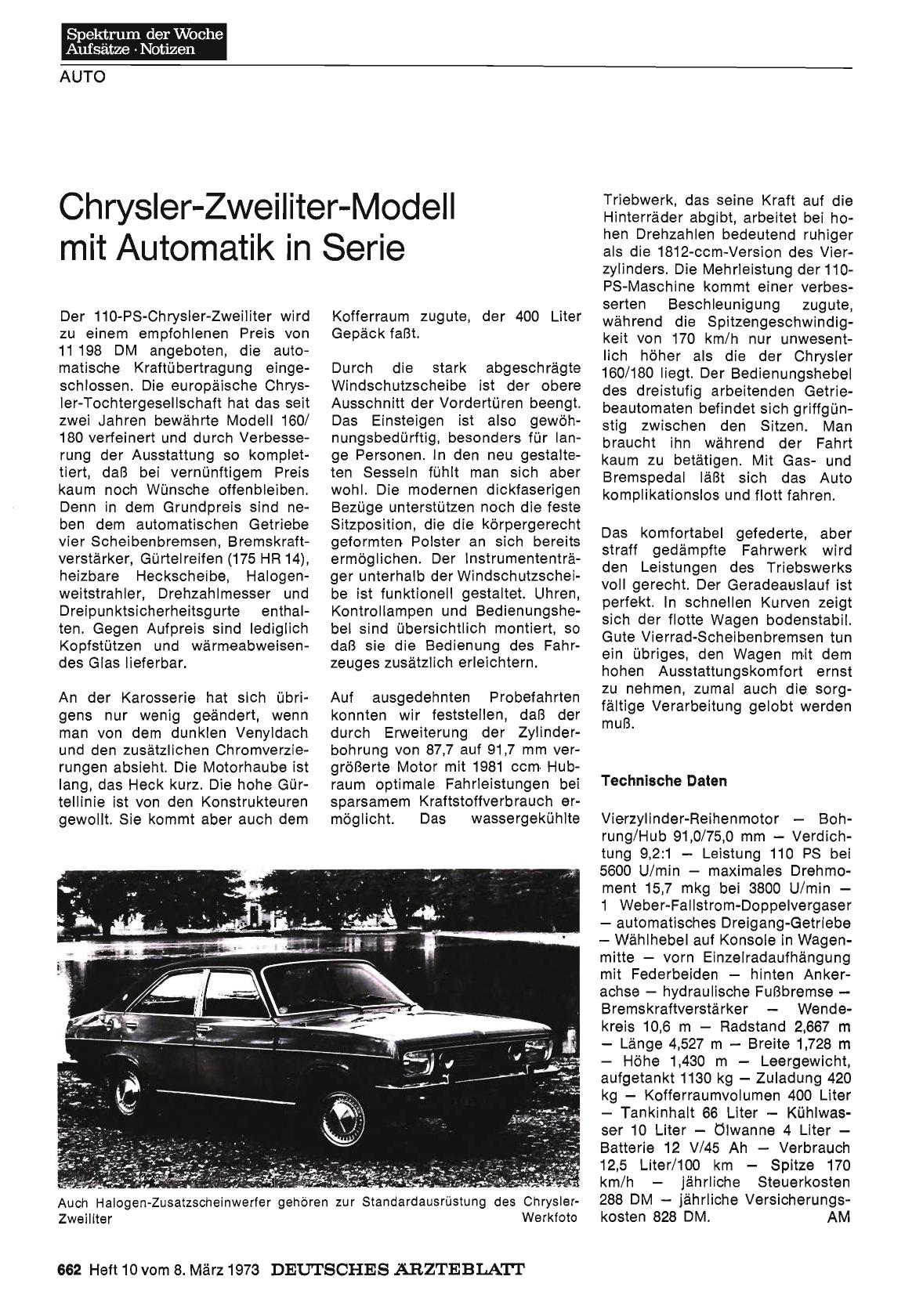 Vorschauseite 1: Chrysler-Zweiliter-Modell mit Automatik in Serie