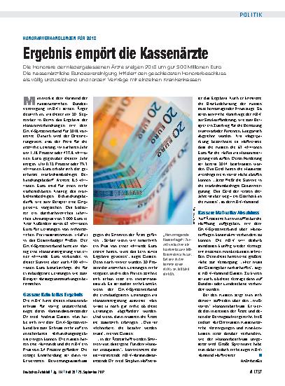Vorschauseite 1: Honorarverhandlungen für 2018: Ergebnis empört die Kassenärzte