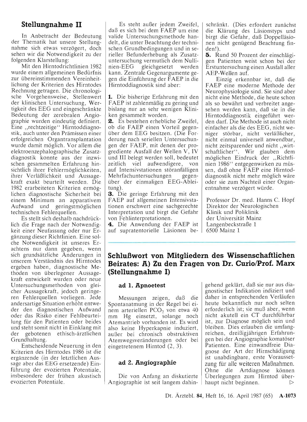 Vorschauseite 1: Kriterien des Hirntodes: Stellungnahme II