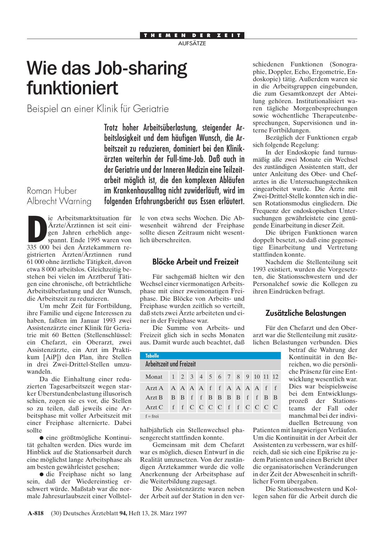 Vorschauseite 1: Wie das Job-sharing funktioniert: Beispiel an einer Klinik für Geriatrie