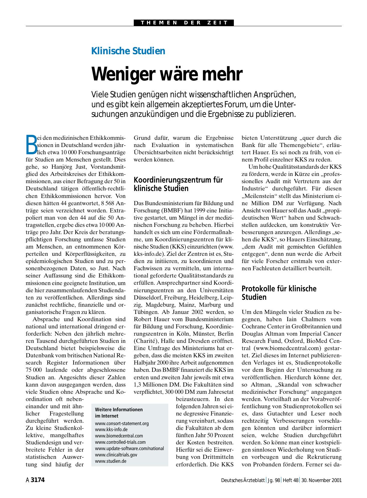 Vorschauseite 1: Klinische Studien: Weniger wäre mehr