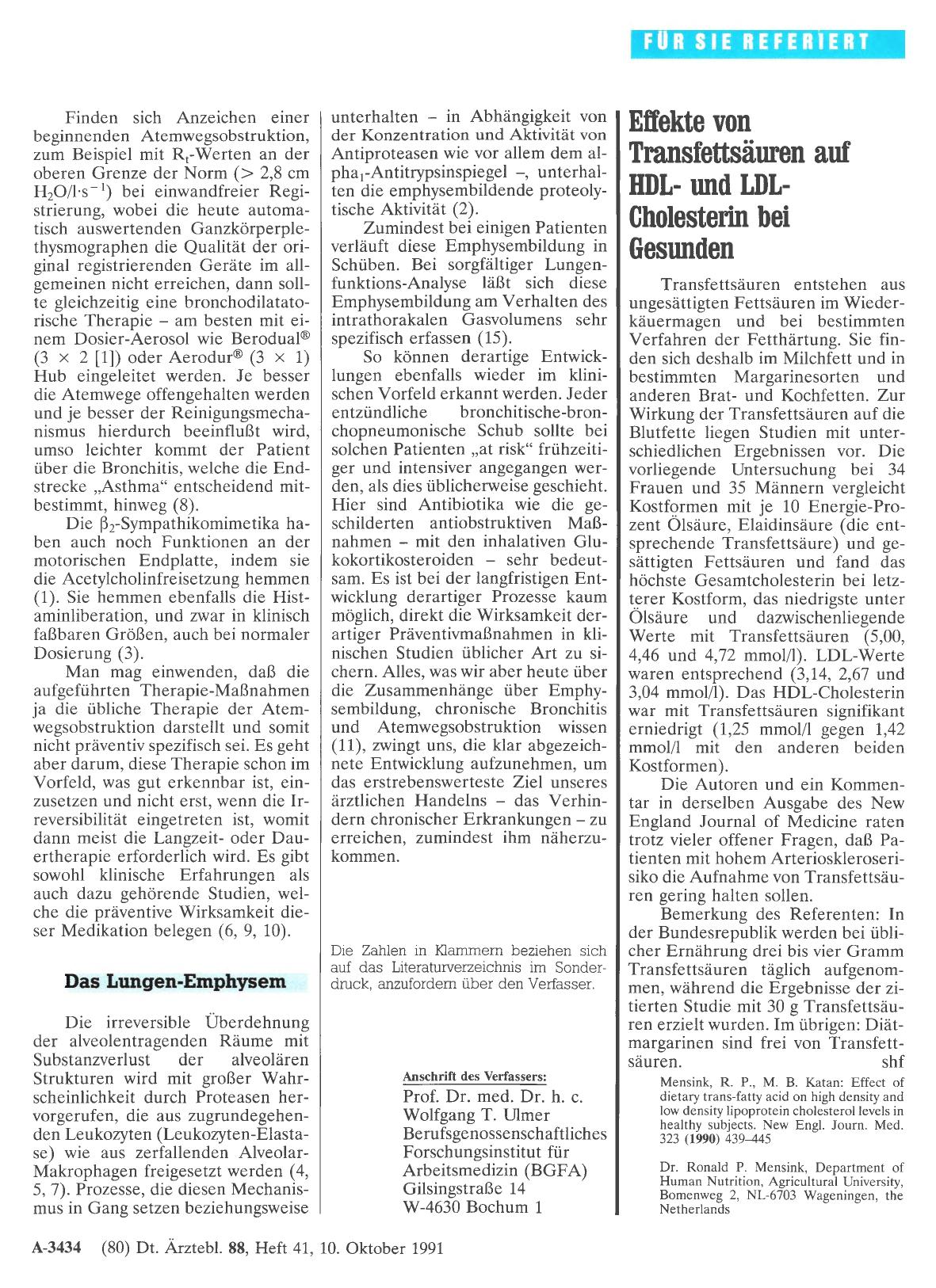Vorschauseite 1: Effekte von Transfettsäuren auf HDLund LDL-Cholesterin bei Gesunden