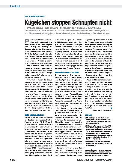 Vorschauseite 1: Akute Rhinosinusitis: Kügelchen stoppen Schnupfen nicht