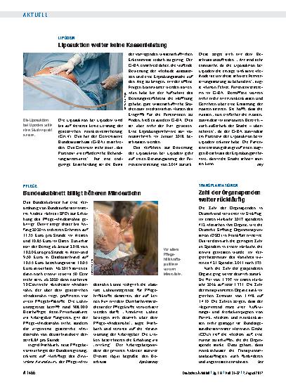 Vorschauseite 1: Lipödem: Liposuktion weiter keine Kassenleistung