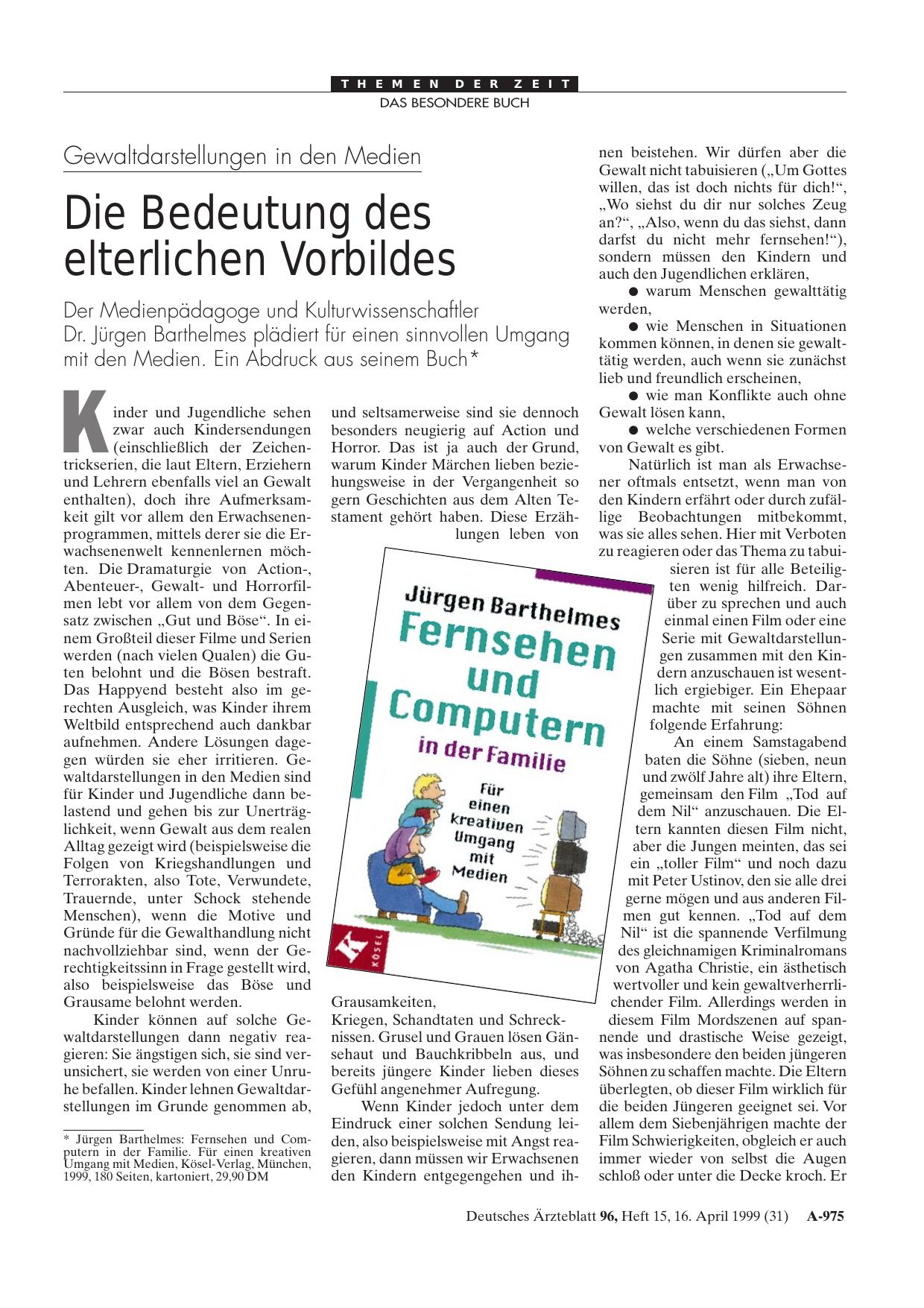 Vorschauseite 1: Gewaltdarstellungen in den Medien: Die Bedeutung des elterlichen Vorbildes