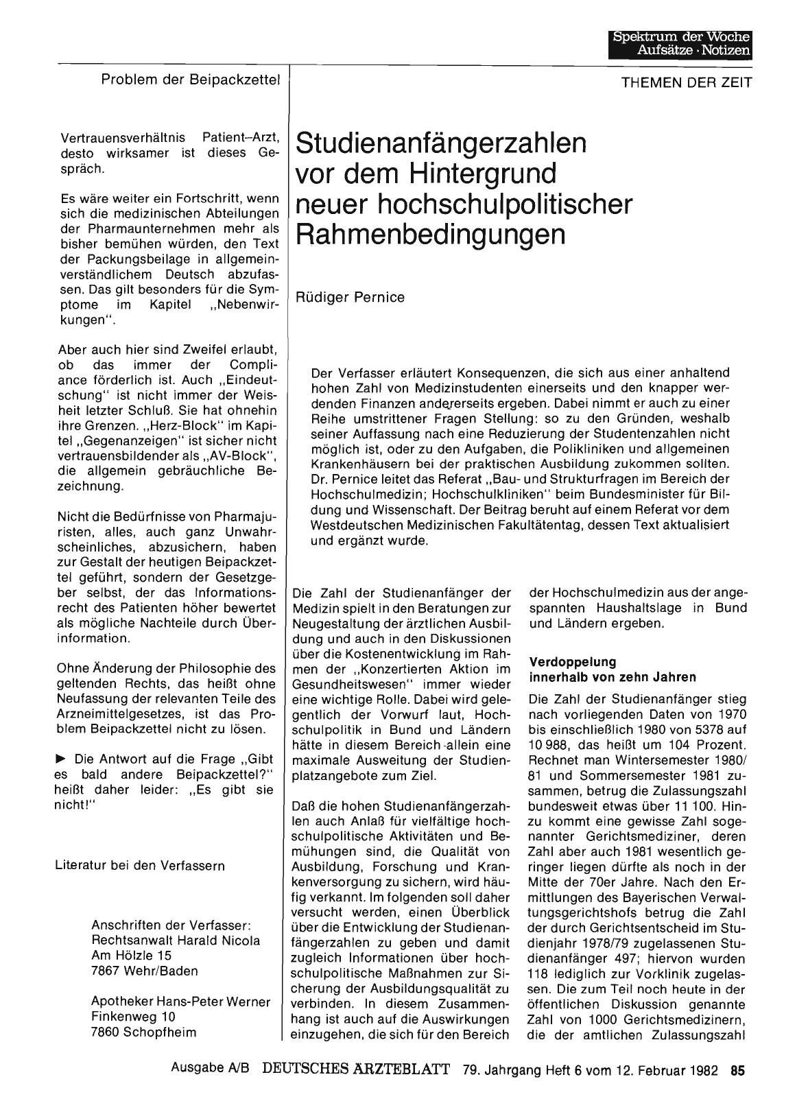 Vorschauseite 1: Studienanfängerzahlen vor dem Hintergrund neuer hochschulpolitischer Rahmenbedingungen