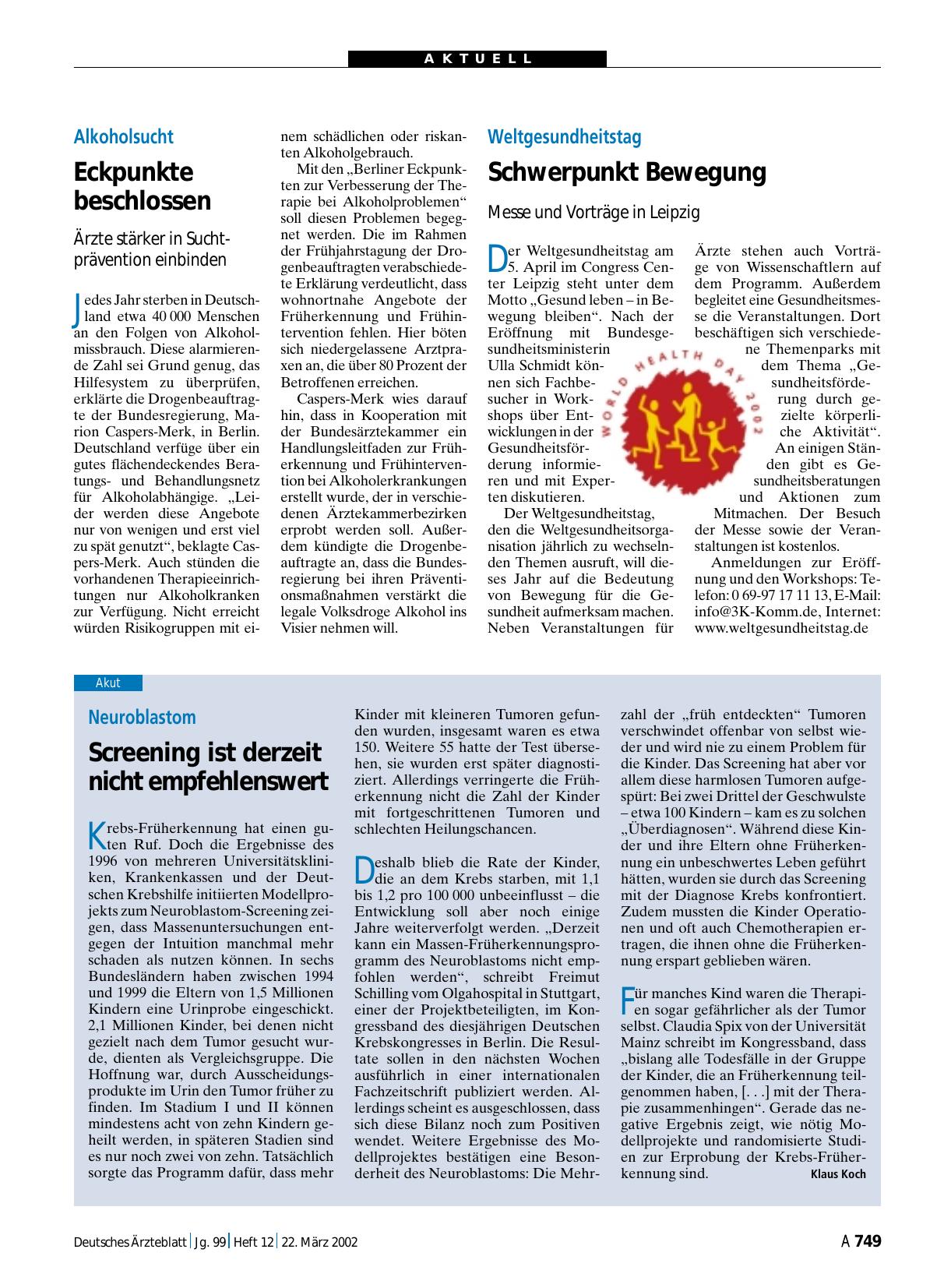 Vorschauseite 1: Weltgesundheitstag: Schwerpunkt Bewegung