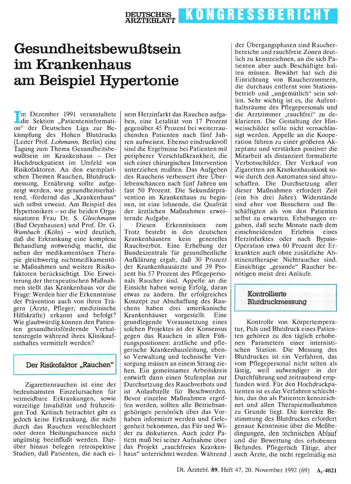 Vorschauseite 1: Gesundheitsbewußtsein im Krankenhaus am Beispiel Hypertonie