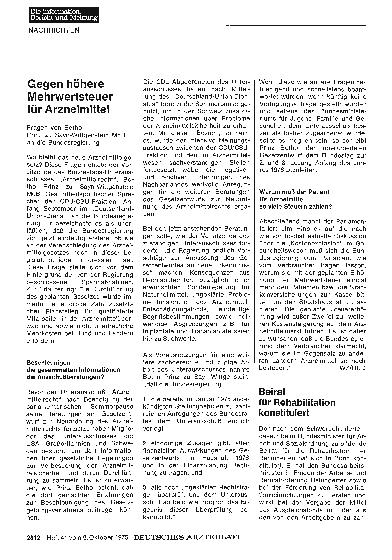 Vorschauseite 1: Gegen höhere Mehrwertsteuer für Arzneimittel