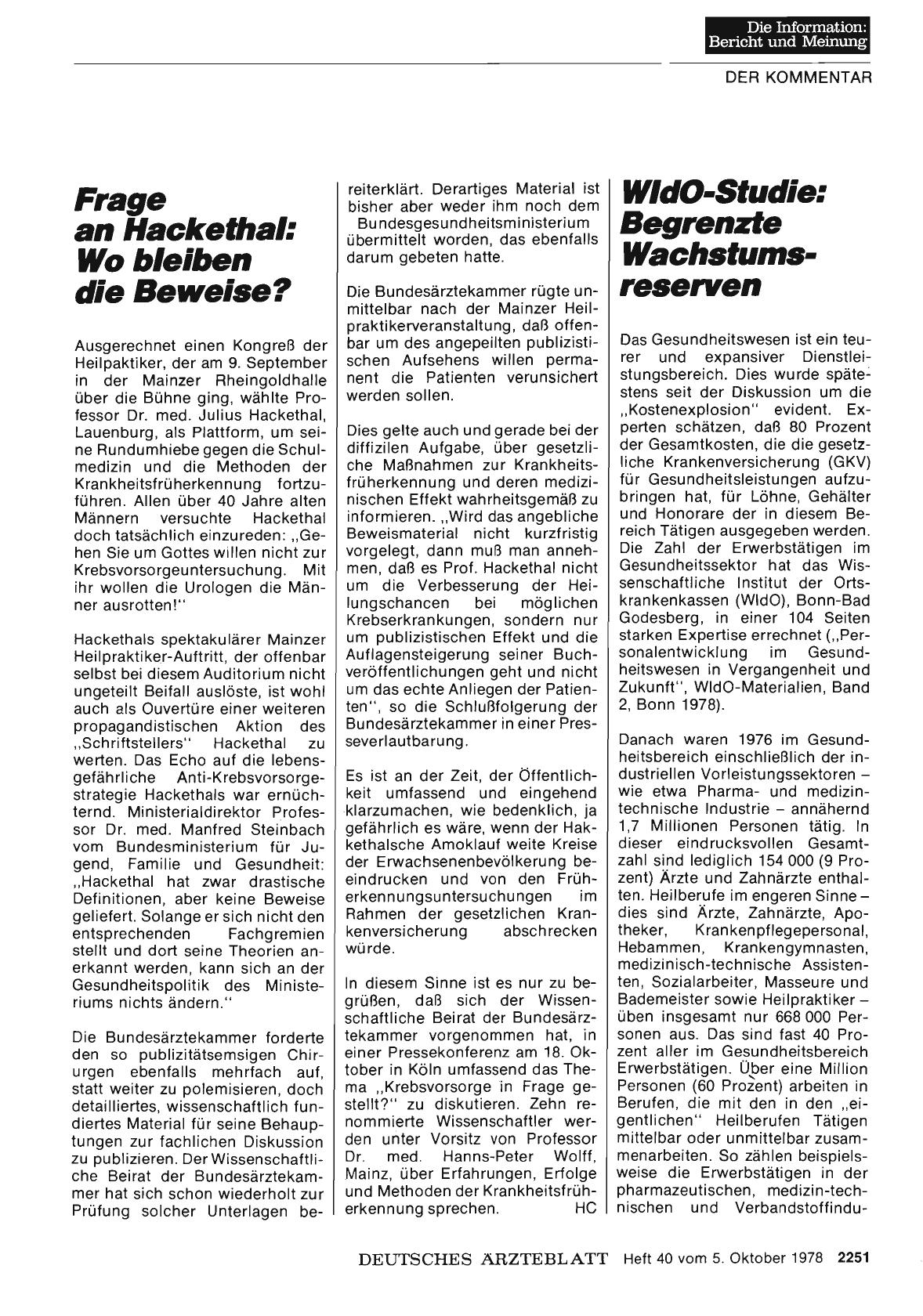 Vorschauseite 1: Frage an Hackethal: Wo bleiben die Beweise?