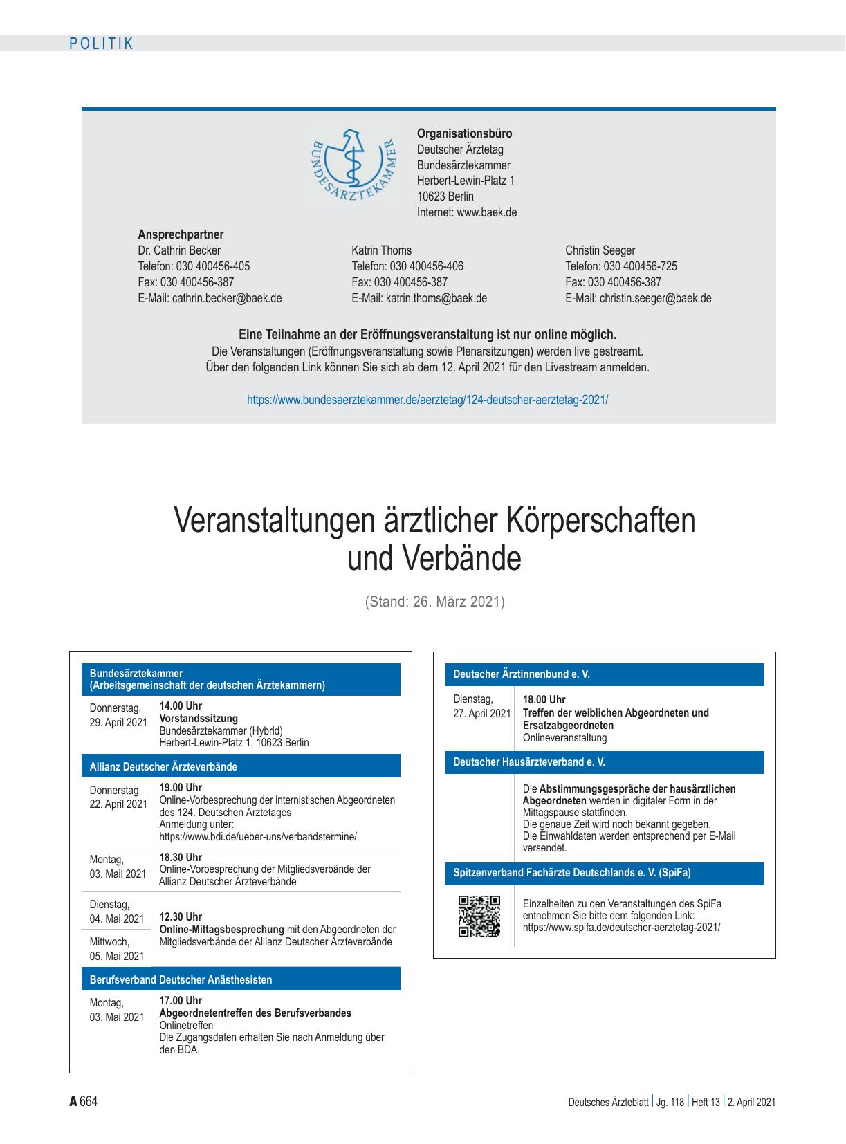 Vorschauseite 1: Deutscher Ärztetag: Veranstaltungen ärztlicher Körperschaften und Verbände