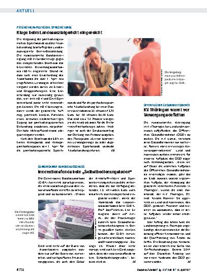 Vorschauseite 1: Psychotherapeutische Sprechstunde: Klage beim Landessozialgericht eingereicht