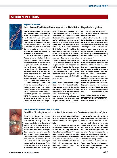 Vorschauseite 1: Gastrointestinale Symptome unklarer Ursache: Selektion für dringliche Koloskopie mit Immuntest auf fäkales okkultes Blut möglich