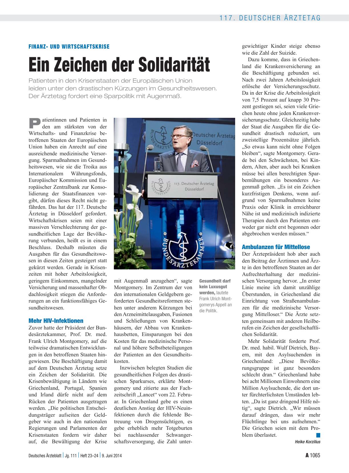 Vorschauseite 1: Finanzund Wirtschaftskrise: Ein Zeichen der Solidarität