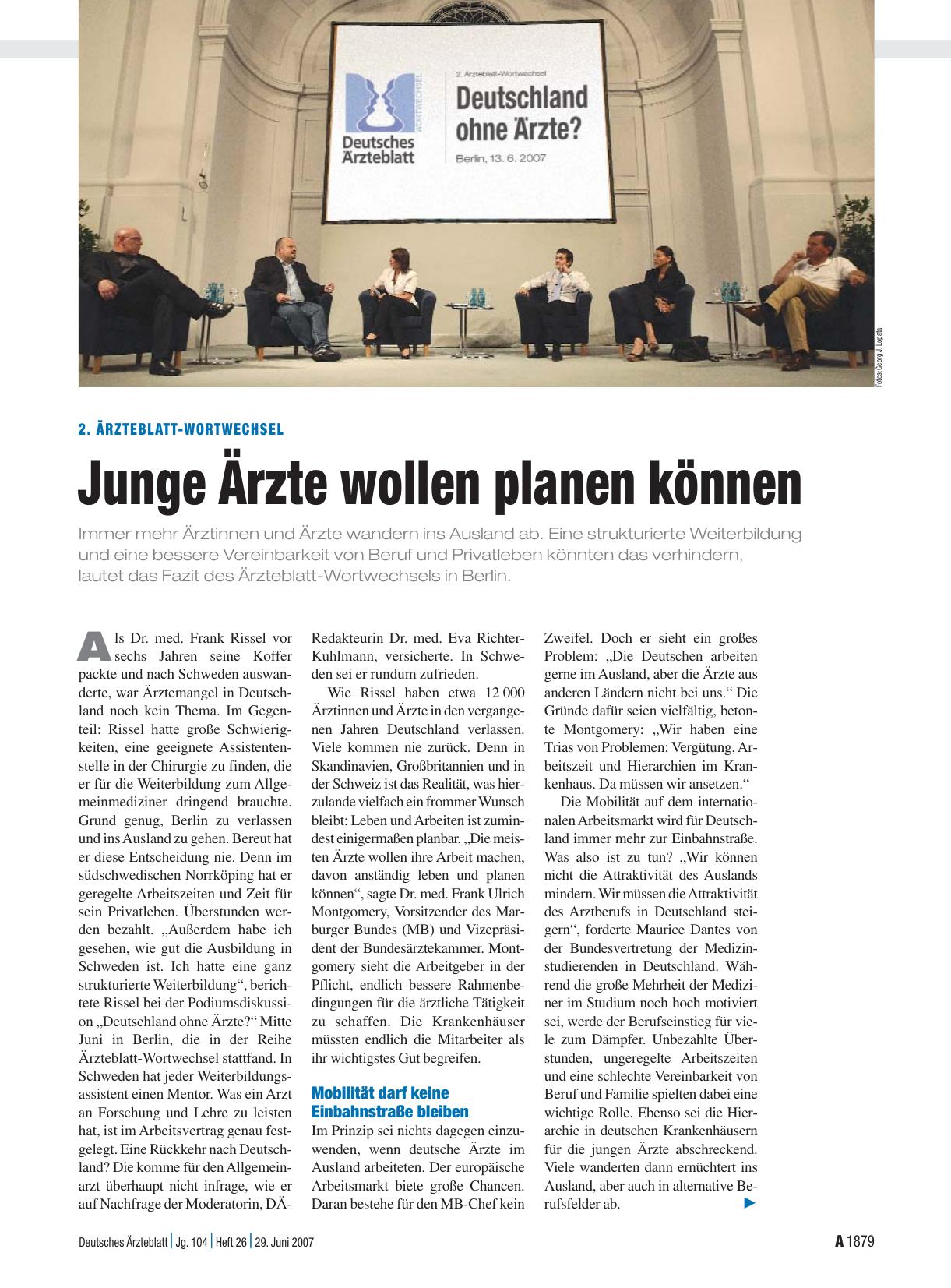 Vorschauseite 1: 2. Ärzteblatt-Wortwechsel: Junge Ärzte wollen planen können