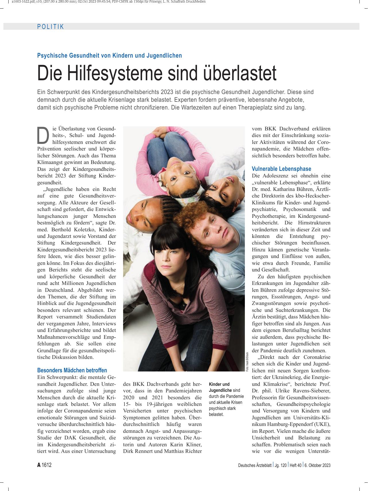 Vorschauseite 1: Psychische Gesundheit von Kindern und Jugendlichen: Die Hilfesysteme sind überlastet.